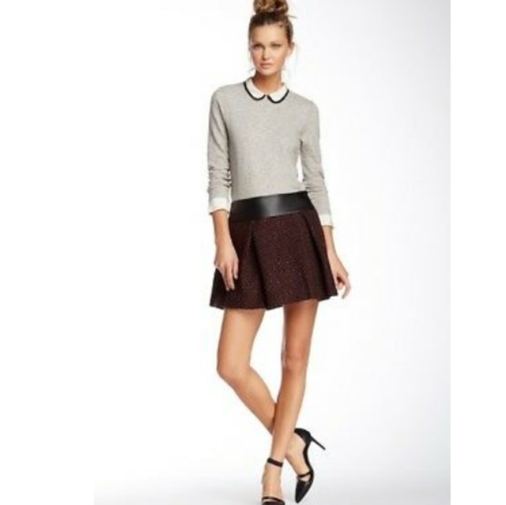 BCBGeneration Vegan Leather/Tweed A-Line Skirt